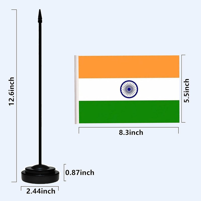 tibijoy India Indian Deluxe Desk Flag Set Small Mini Miniature India Indian Table Desktop Flags With Solid Pole, Black Base and Spear Top(2 Pack) - Image 3